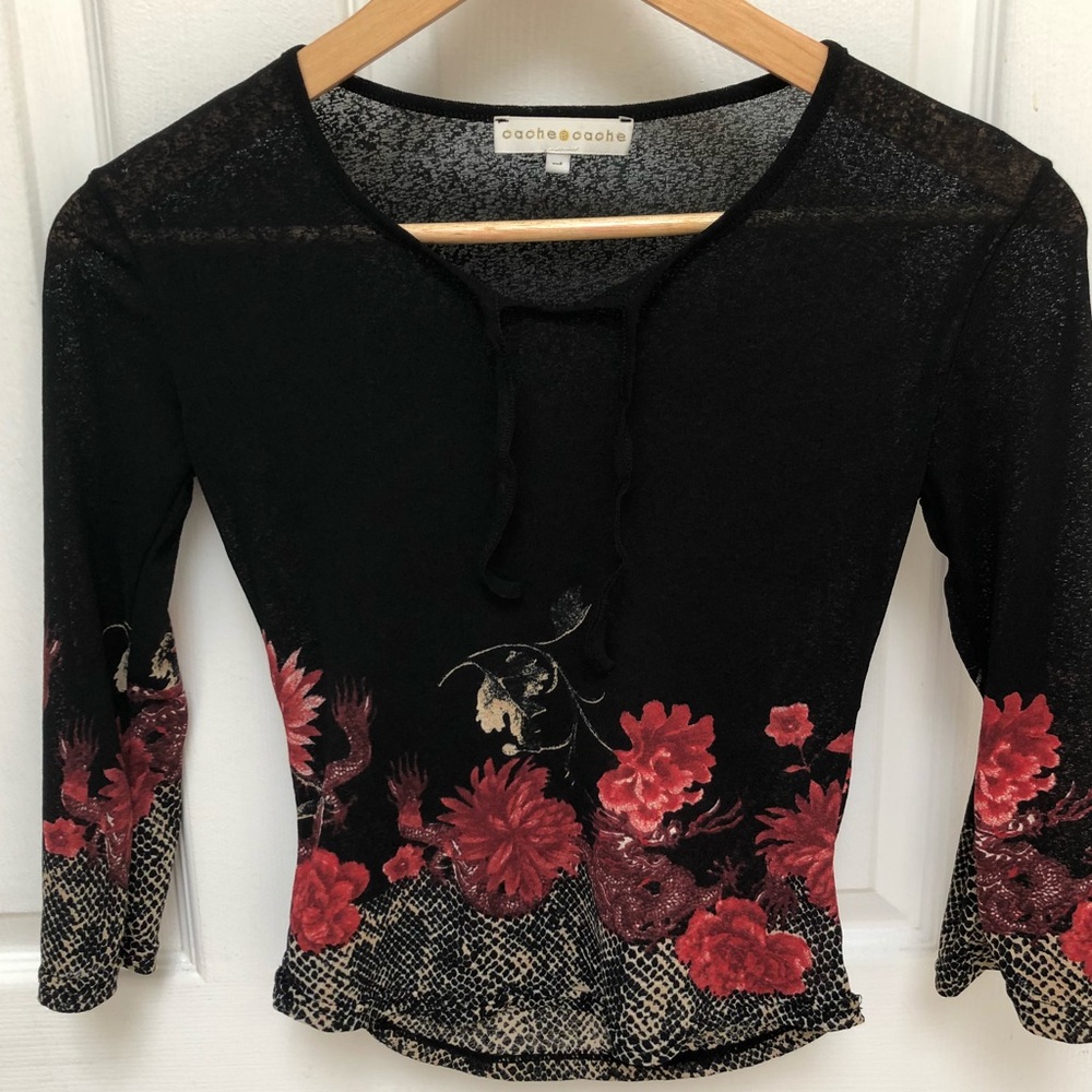 Black with flower pattern mesh blouse
